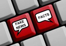 Keyboard keys labeled "Fake News" and "Facts."