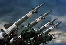 Four rockets pointed towards the sky