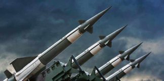 Four rockets pointed towards the sky