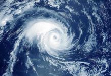 Satellite image of a swirling hurricane over ocean