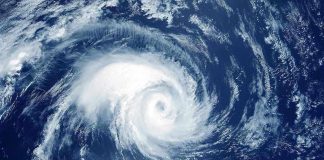 Satellite image of a swirling hurricane over ocean