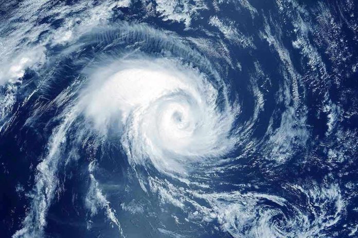 Satellite image of a swirling hurricane over ocean