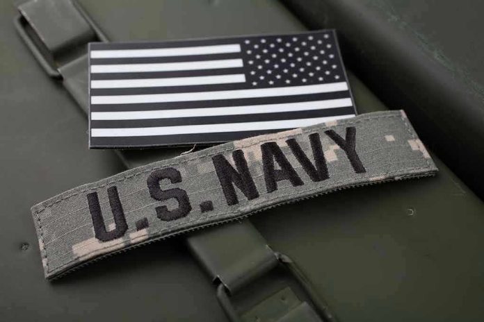 2277330471 U.S. Navy patch with black-and-white American flag.